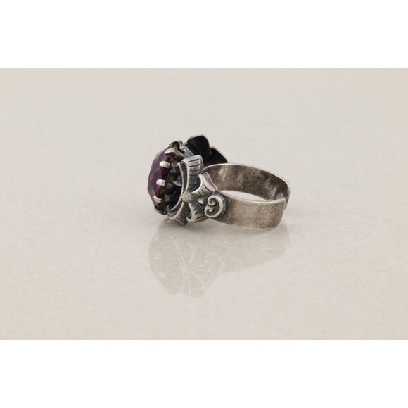 Sterling Silver Vintage Purple Cubic Zirconia Bow on Sides Ring Size 7 1/2 Adjus - Picture 7 of 9